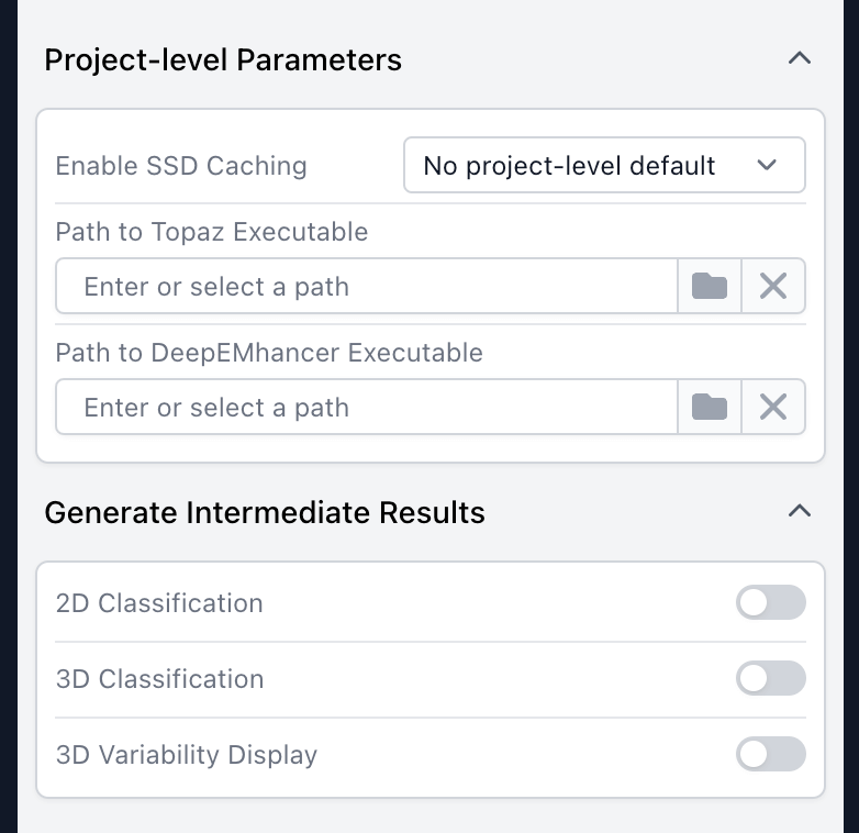 Project-level defaults for generating intermediate results