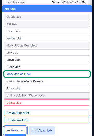 Marking jobs as finaal from the job sidebar