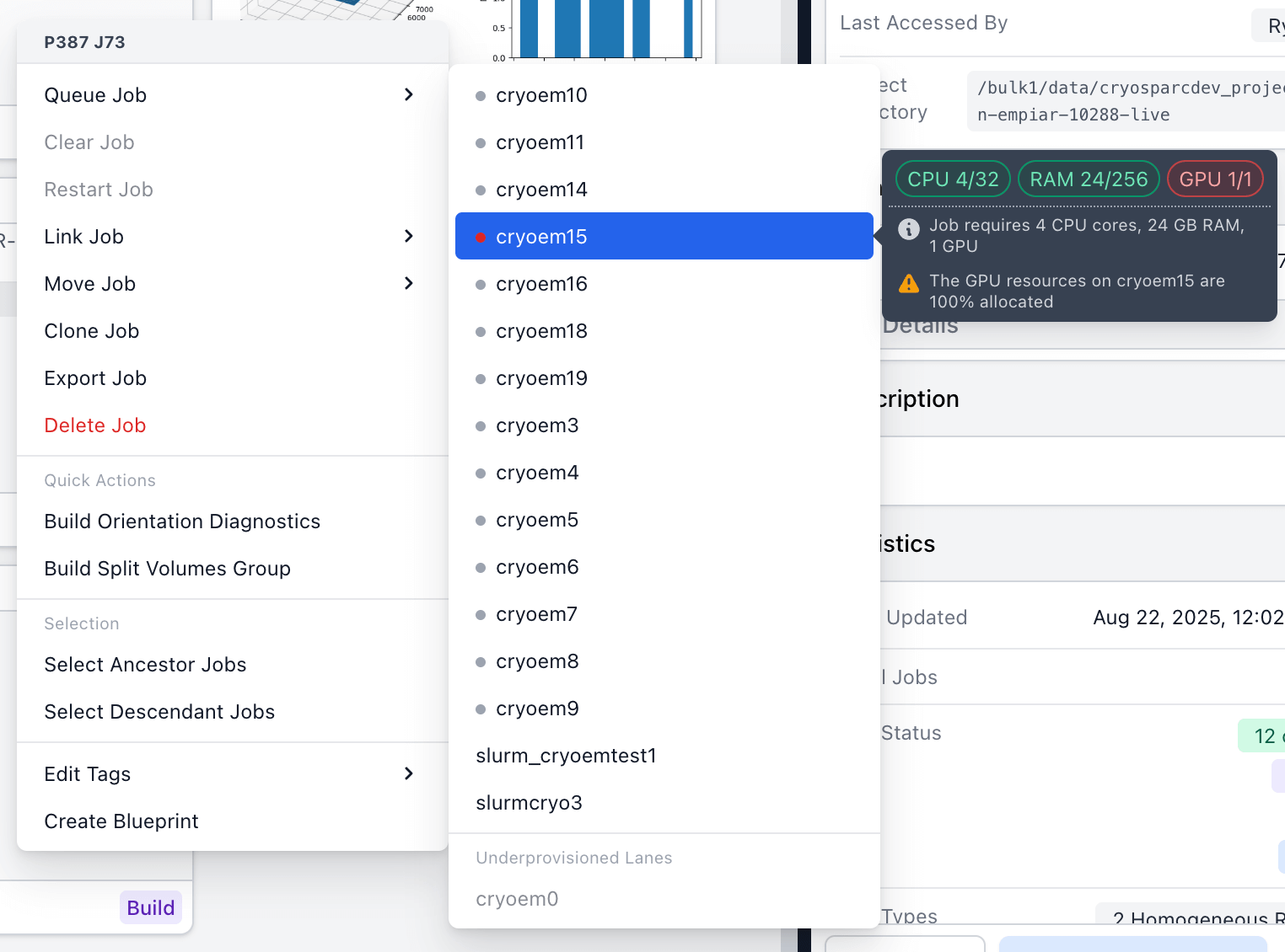 Context menu queue resources