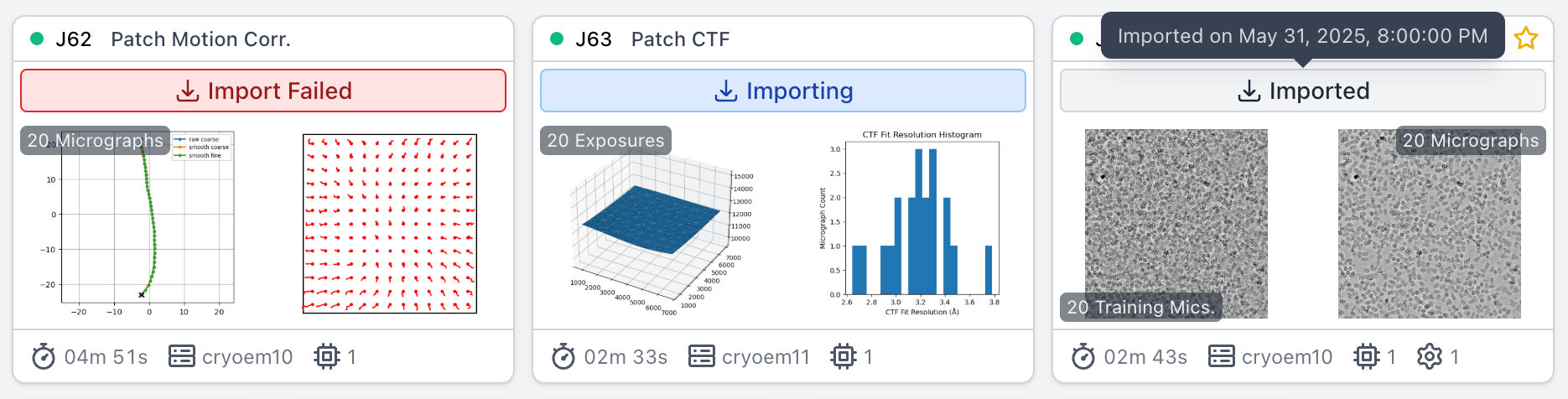 Import job status flags