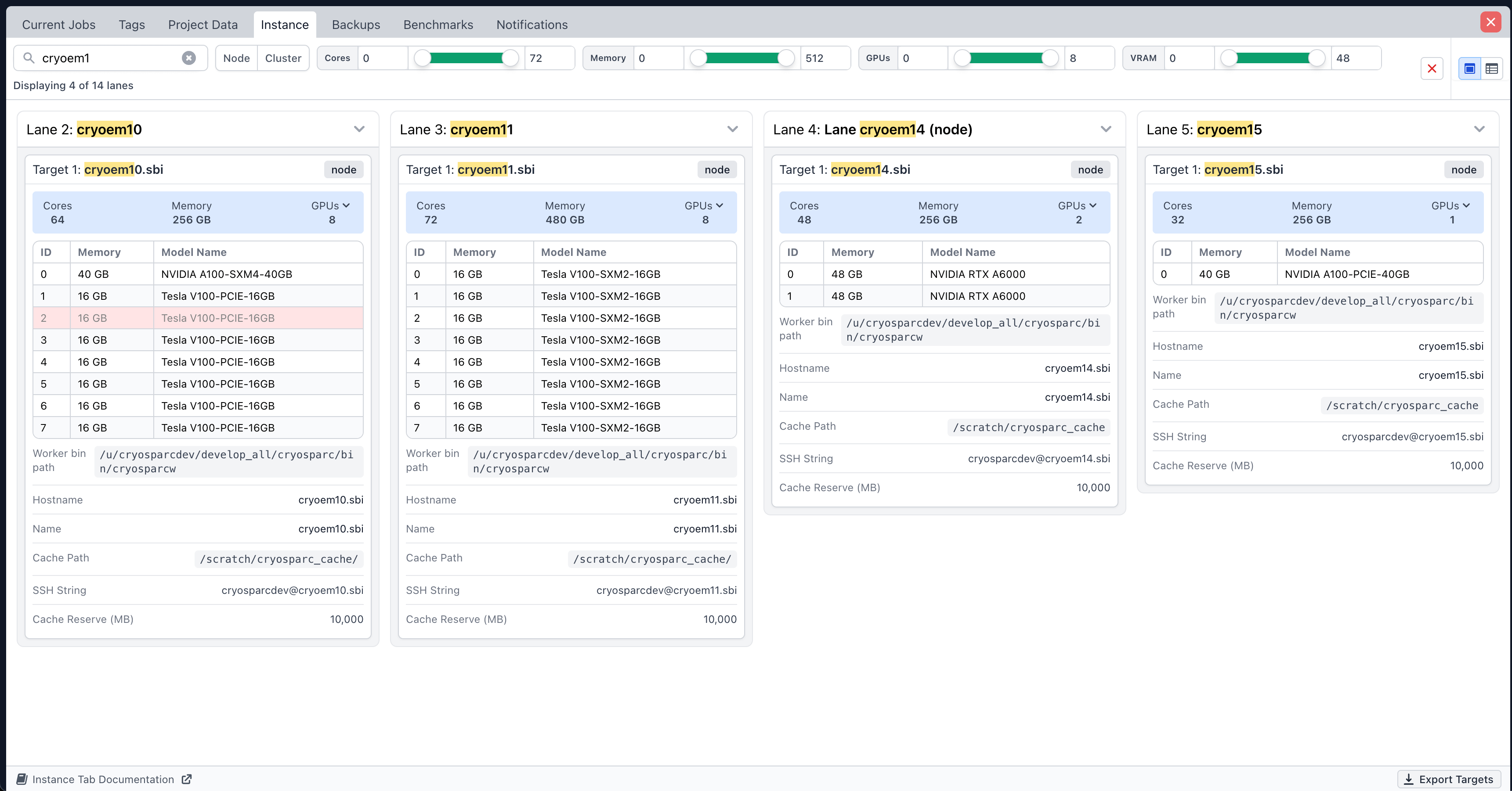 Instance information cards