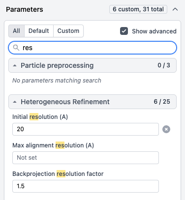 Job builder parameter search