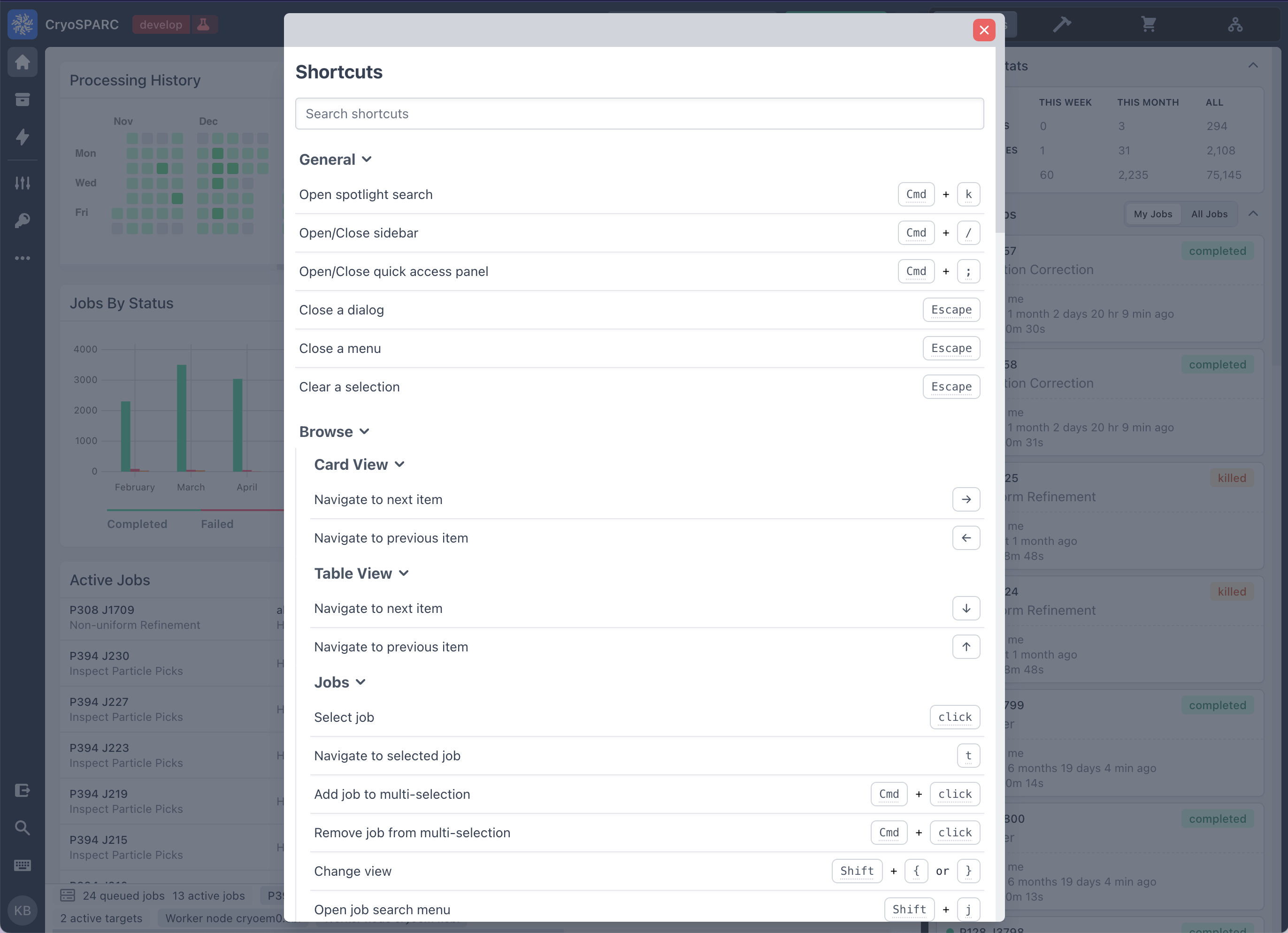 Keyboard shortcuts dialog